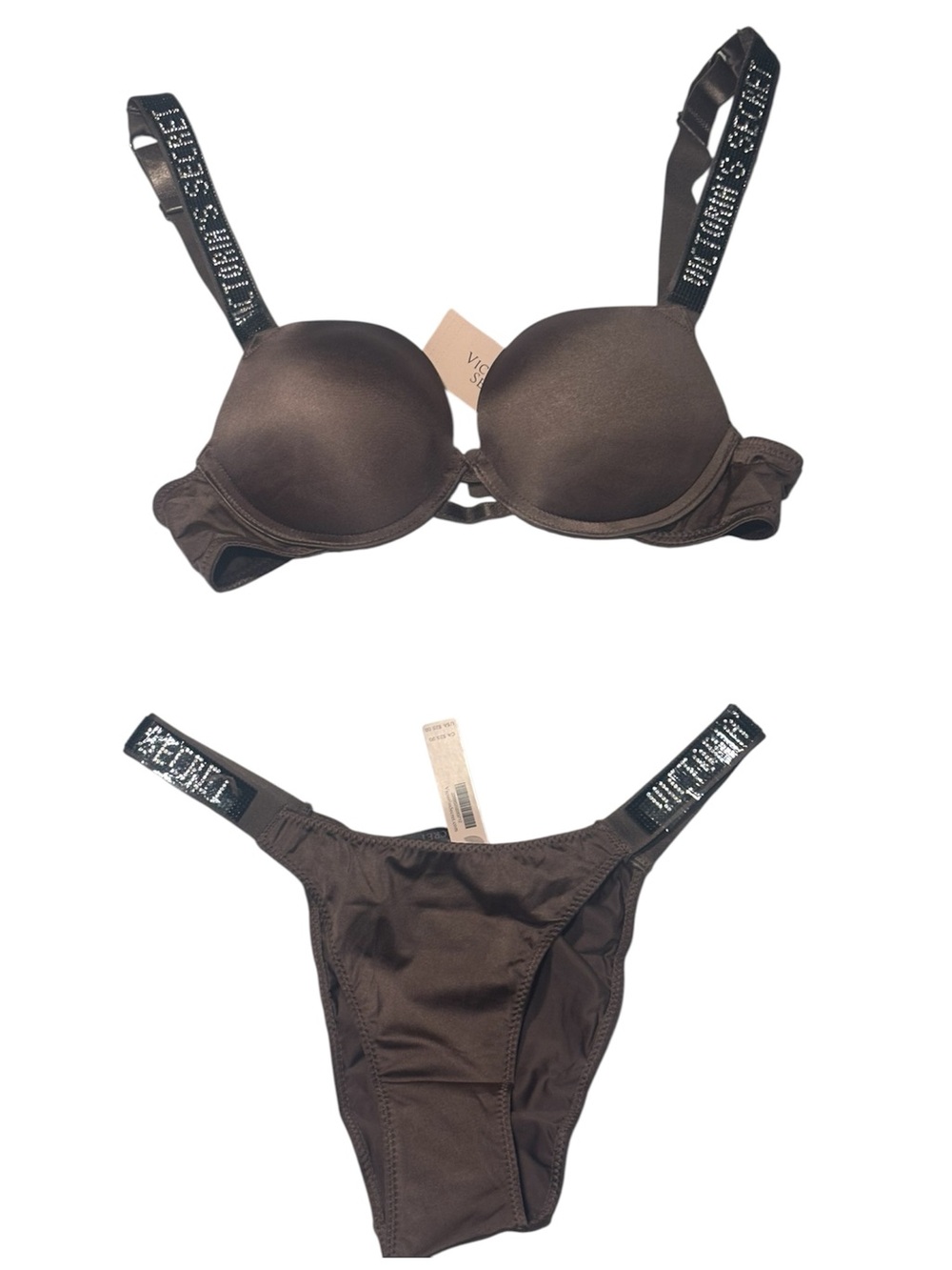 NWT Victoria's Secret Shine Strap Push up Bra and Bikini Panty Set in Brown